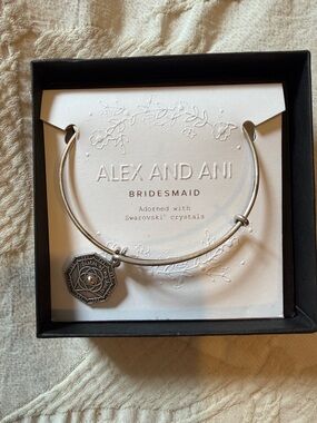 Alex and Ani Silver Bridesmaid Charm Bangle with Crystal Accent